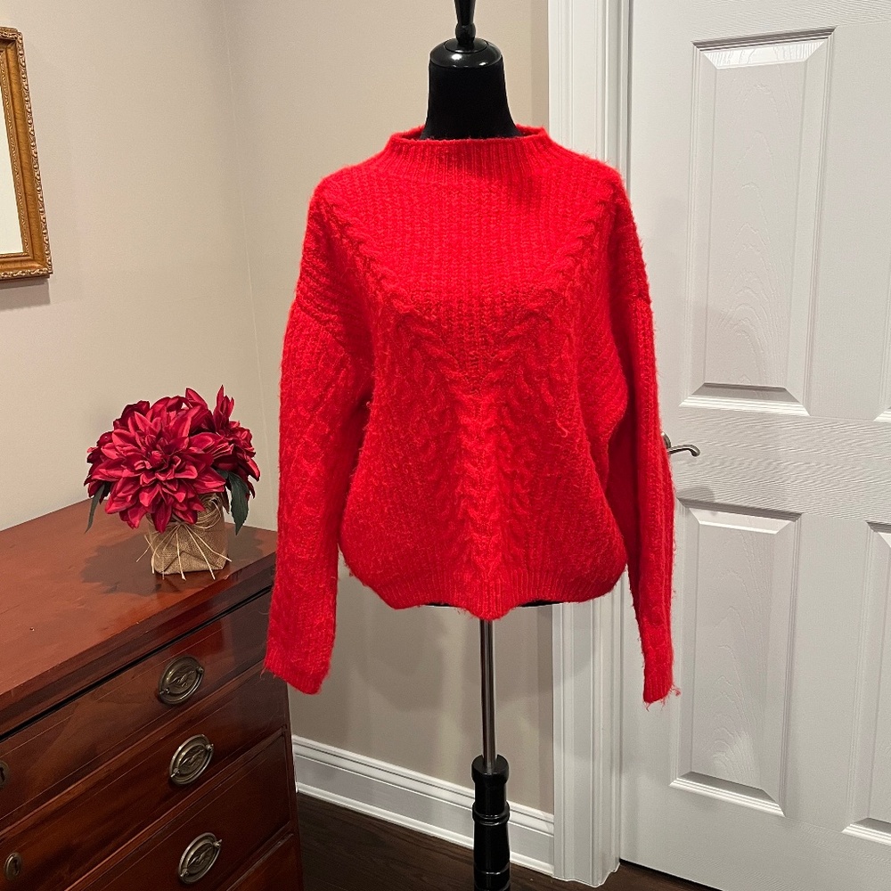 Universal Thread Red Fuzzy Knit Pullover Mockneck… - image 1